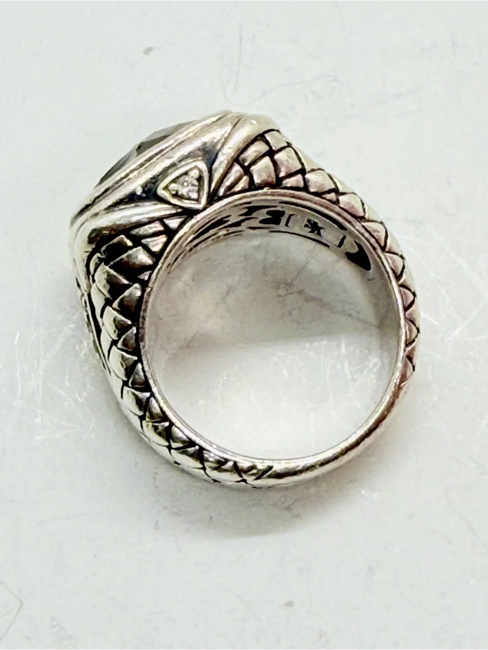 Scott Kay Sterling Silver Smoky Quartz & Diamond Accent Woven Ring 7 AS IS See P